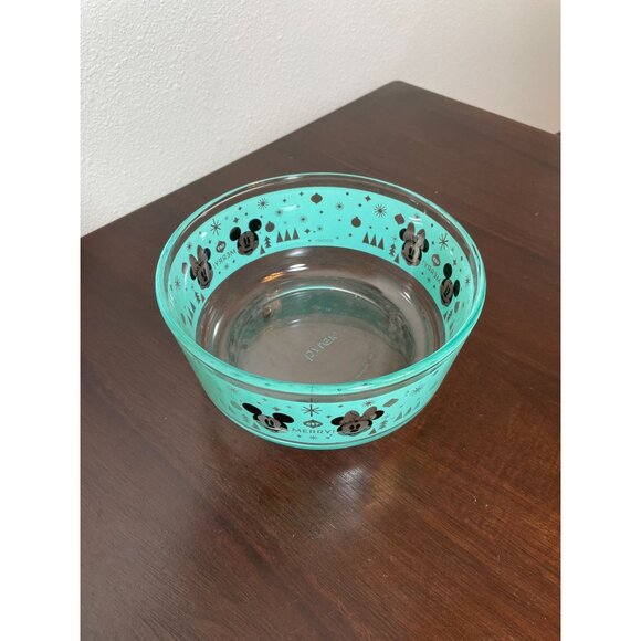 Disney Mickey & Minnie Glass Mixing Bowl By Pyrex 4 Cups Turquoise Holiday Desig - Picture 4 of 5